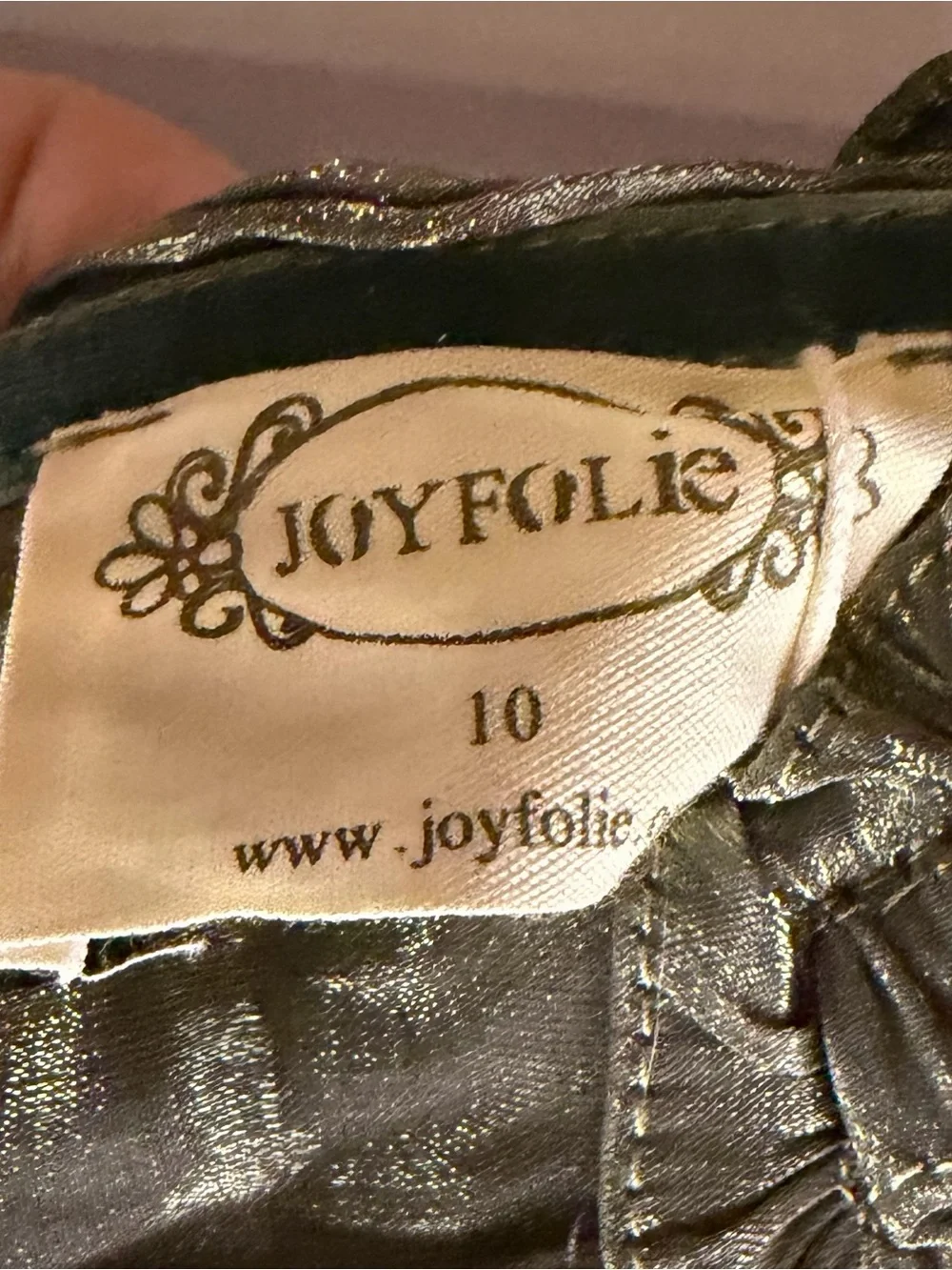 Joyfolie Olive Metallic Puff-Sleeve DressNWT size girls 10
